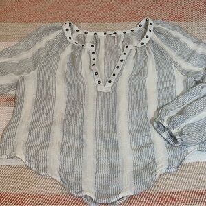 Free People Against All Odds Peasant Boho Grommet Deep V Oversize Blouse S